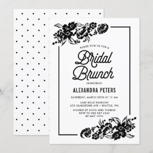 Black & White Modern Floral Accents Bridal Brunch Invitation