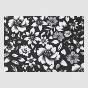 Black White Modern Floral Leaves Blowing Tissue Paper