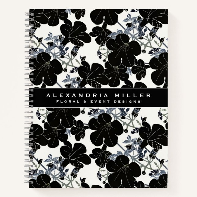 Black & White Modern Floral | Personalised Notebook (Front)