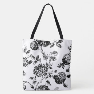 Black & White Modern Floral Toile Tote Bag