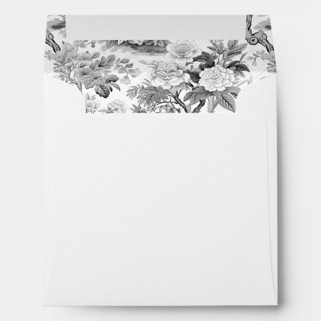 Black white modern floral wedding envelope (Back (Bottom))