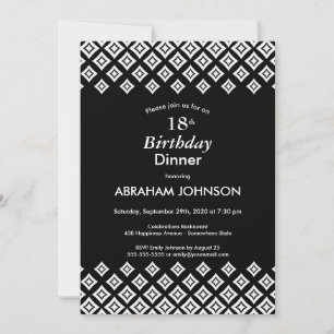 Black White Modern Geometric 18th Birthday Dinner Invitation