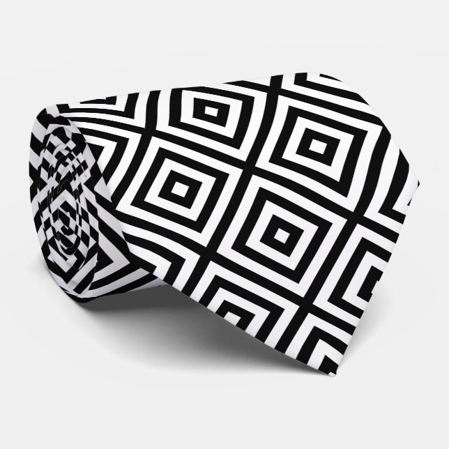 Black & White Modern Geometric Pattern Tie (Rolled)
