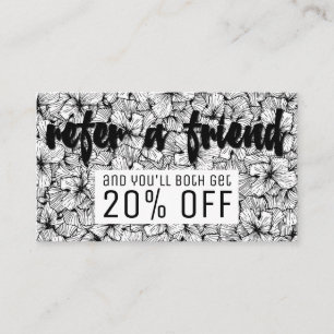 Black White Modern Hand Drawn Flowers Referral Card