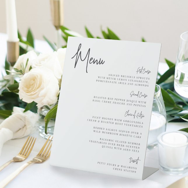 Black & White Modern Handwritten Script Menu Pedestal Sign (Creator Uploaded)