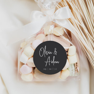 Black & White Modern Handwritten Script Wedding Classic Round Sticker