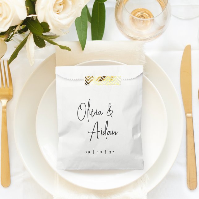 Black & White Modern Handwritten Script Wedding Favour Bags (Creator Uploaded)