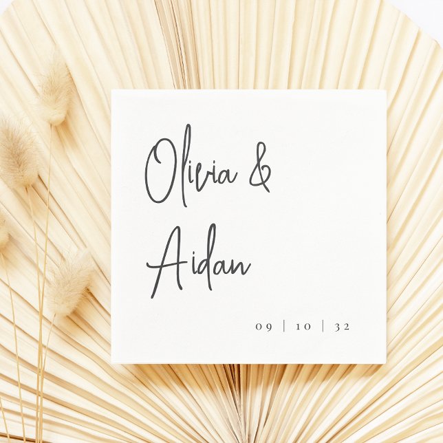 Black & White Modern Handwritten Script Wedding Napkin (Creator Uploaded)