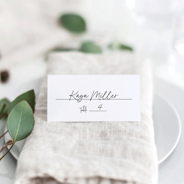 Black & White Modern Handwritten Script Wedding Place Card (Creator Uploaded)