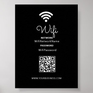 Black & White Modern Heart Business Wifi Password Poster