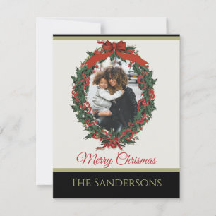 Black White Modern Holiday Photo Wreath Christmas