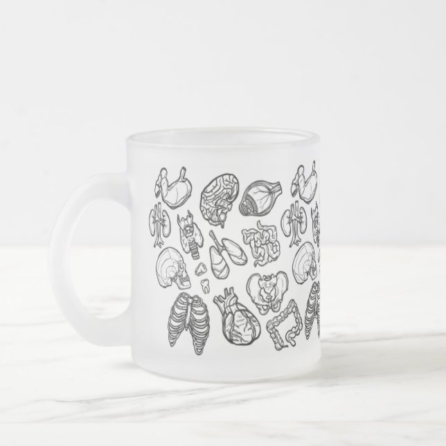 Black & White Modern Human Anatomy Sketch Pattern Frosted Glass Coffee Mug (Left)