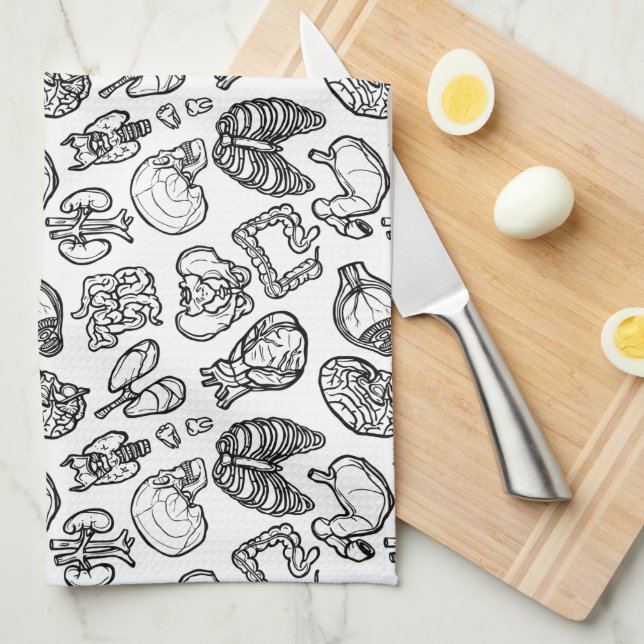 Black & White Modern Human Anatomy Sketch Pattern Tea Towel (Quarter Fold)