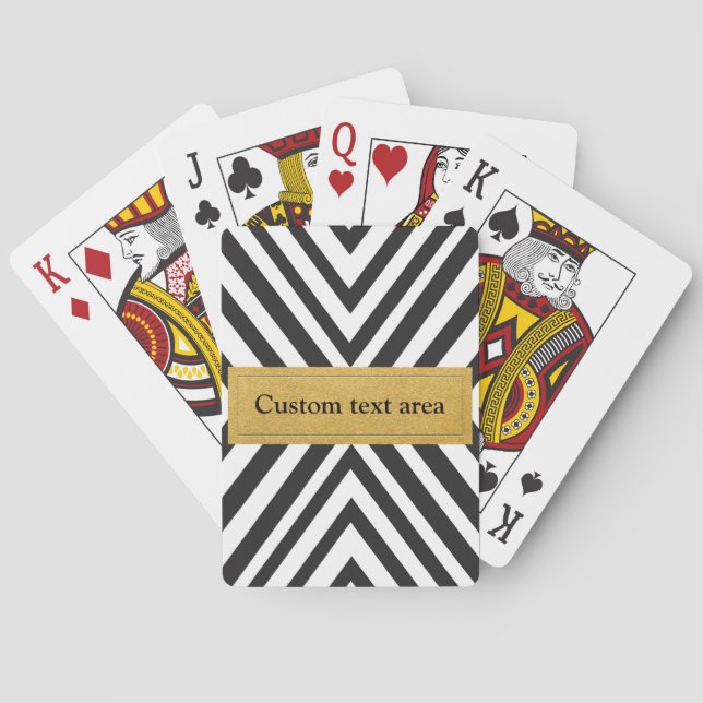 Black & White Modern Lines Gold Chic Playing Cards (Back)