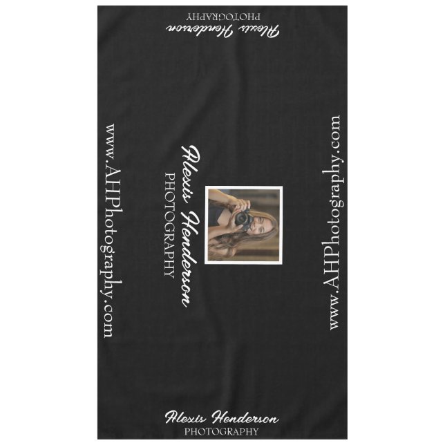 Black & White Modern Logo & Website Event Tablecloth (Front)