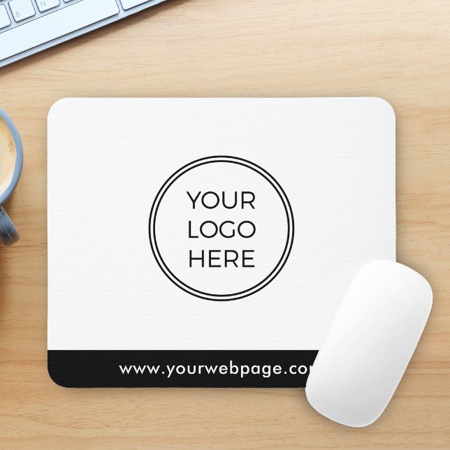 Black White Modern Minimal Business Logo Mouse Pad (Add your logo and webpage, company name, or tagline.)