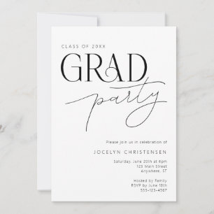 Black White Modern Minimal Grad Party Invitation