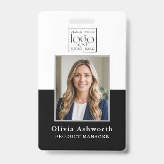 Black & White Modern Minimal Name Logo Employee ID Badge