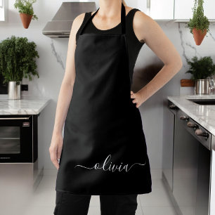 Black White Modern Minimalist Elegant Monogram Apron