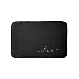 Black White Modern Minimalist Elegant Monogram Bath Mat