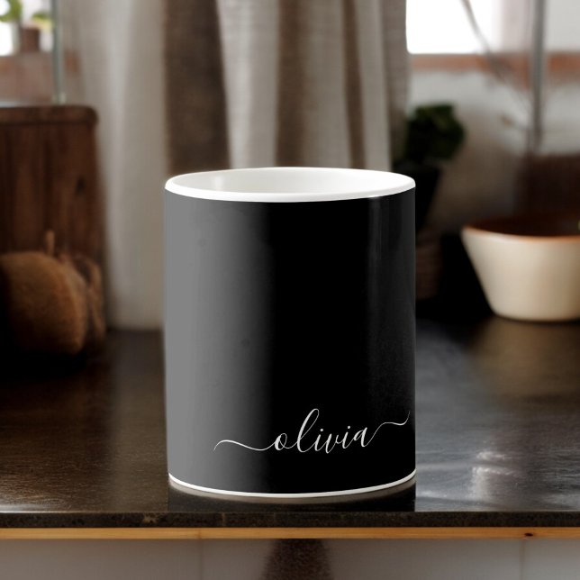 Black White Modern Minimalist Elegant Monogram Coffee Mug (Creator Uploaded)