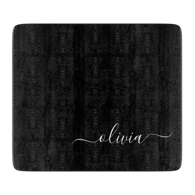 Black White Modern Minimalist Elegant Monogram Cutting Board (Front)