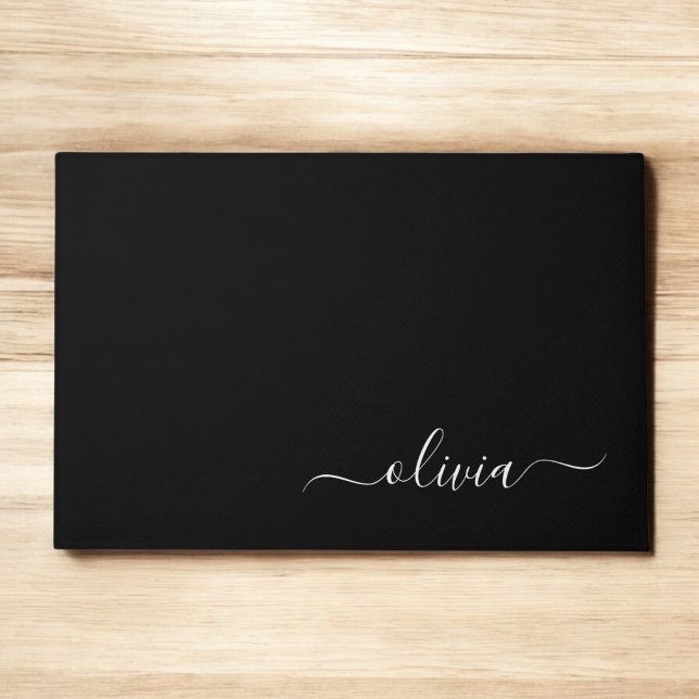 Black White Modern Minimalist Elegant Monogram Doormat (Creator Uploaded)