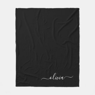 Black White Modern Minimalist Elegant Monogram Fleece Blanket