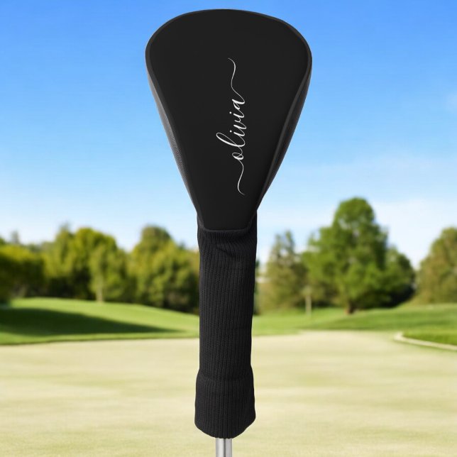 Black White Modern Minimalist Elegant Monogram Golf Head Cover (Creator Uploaded)
