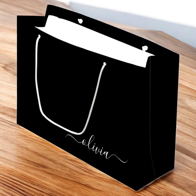Black White Modern Minimalist Elegant Monogram Large Gift Bag (Creator Uploaded)