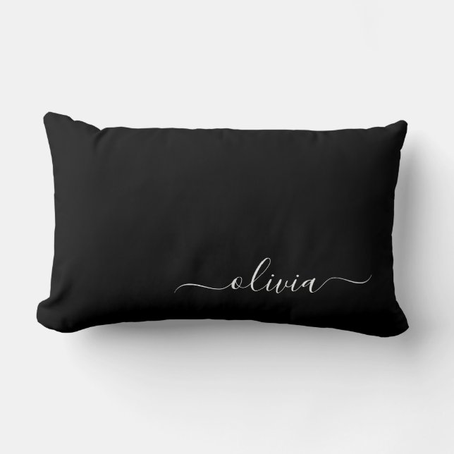 Black White Modern Minimalist Elegant Monogram Lumbar Cushion (Front)