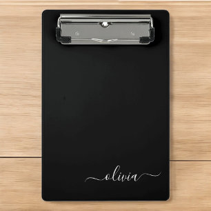 Black White Modern Minimalist Elegant Monogram Mini Clipboard