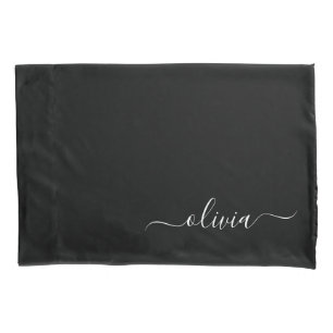 Black White Modern Minimalist Elegant Monogram Pillowcase