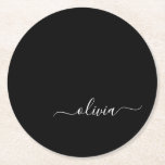 Black White Modern Minimalist Elegant Monogram Round Paper Coaster<br><div class="desc">Introducing our Black and White Minimalist Modern Monogram Collection: Embrace simplicity and sophistication with our minimalist designs, curated to elevate your style effortlessly. Crafted with a keen eye for modern aesthetics, this collection features sleek black and white designs accentuated by personalised monograms. From chic stationery to versatile accessories, our collection...</div>