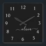 Black White Modern Minimalist Elegant Monogram Square Wall Clock<br><div class="desc">Introducing our Black and White Minimalist Modern Monogram Collection: Embrace simplicity and sophistication with our minimalist designs, curated to elevate your style effortlessly. Crafted with a keen eye for modern aesthetics, this collection features sleek black and white designs accentuated by personalized monograms. From chic stationery to versatile accessories, our collection...</div>