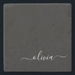 Black White Modern Minimalist Elegant Monogram Stone Coaster<br><div class="desc">Introducing our Black and White Minimalist Modern Monogram Collection: Embrace simplicity and sophistication with our minimalist designs, curated to elevate your style effortlessly. Crafted with a keen eye for modern aesthetics, this collection features sleek black and white designs accentuated by personalised monograms. From chic stationery to versatile accessories, our collection...</div>