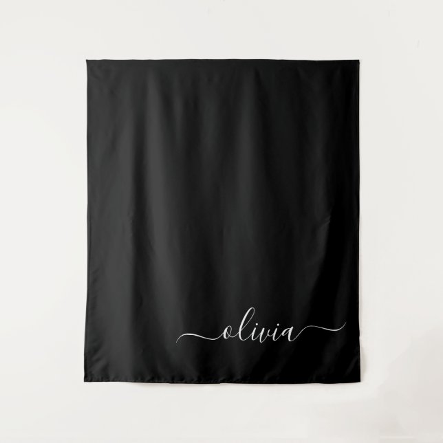 Black White Modern Minimalist Elegant Monogram Tapestry (Front)
