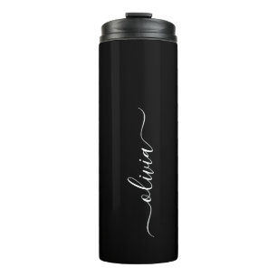 Black White Modern Minimalist Elegant Monogram Thermal Tumbler