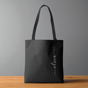 Black White Modern Minimalist Elegant Monogram Tote Bag