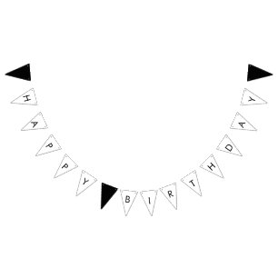 Black & White Modern Minimalist Happy Birthday Bunting