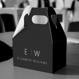 Black White Modern Minimalist Monogram Name Favour Box