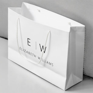 Black White Modern Minimalist Monogram Name Large Gift Bag