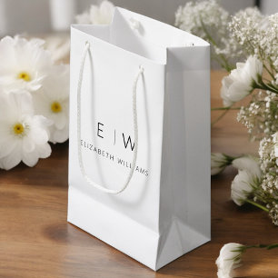 Black White Modern Minimalist Monogram Name Small Gift Bag