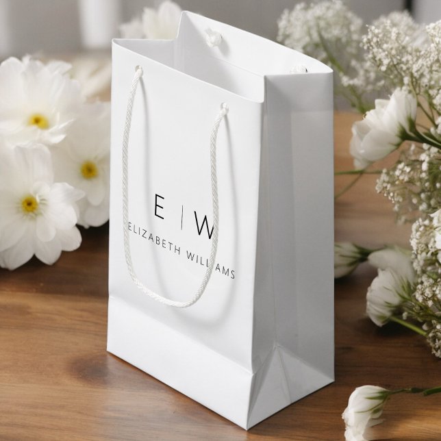 Black White Modern Minimalist Monogram Name Small Gift Bag (Creator Uploaded)