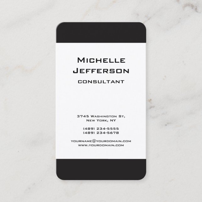 Black & White Modern Minimalist Professional Business Card (Front)