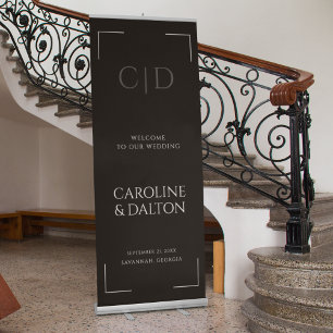 Black & White Modern Minimalist Wedding Welcome Retractable Banner