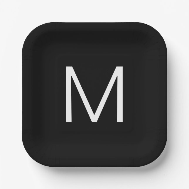 Black & White Modern Minimalistic Letter Paper Plate (Front)