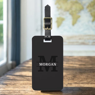 Black White Modern Monogram Minimalist Luggage Tag