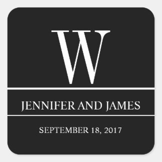 Black White Modern Monogram Wedding Favour Sticker