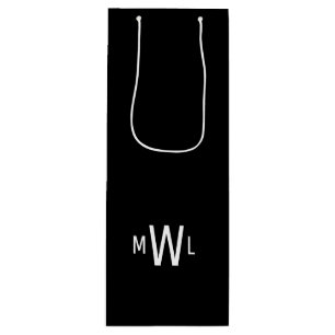 Black & White Modern Monogram Wedding  Wine Gift Bag